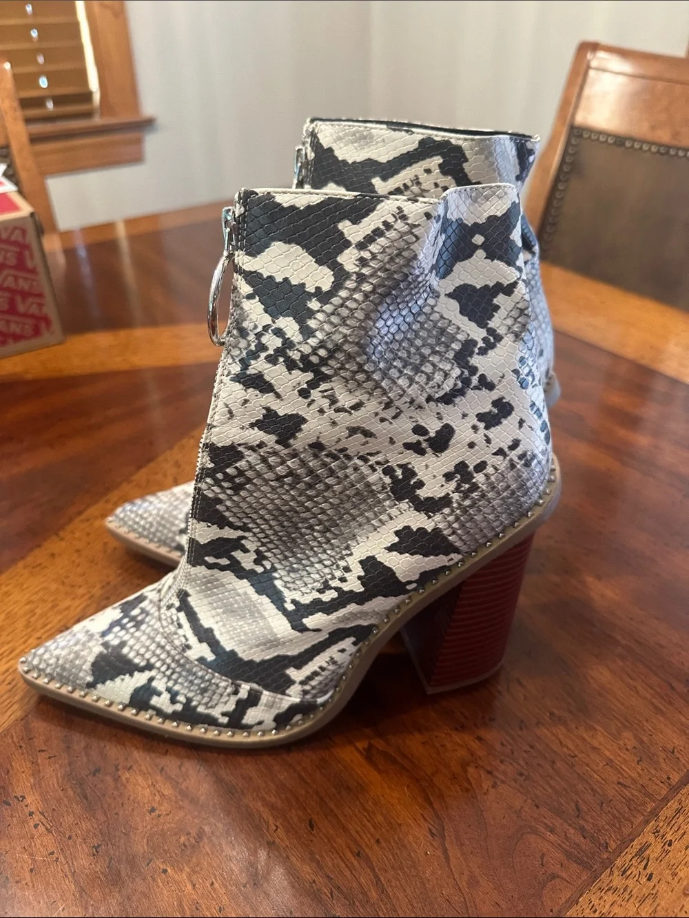 Missguided Snake-Print Pointed Ankle Boots in Black and White